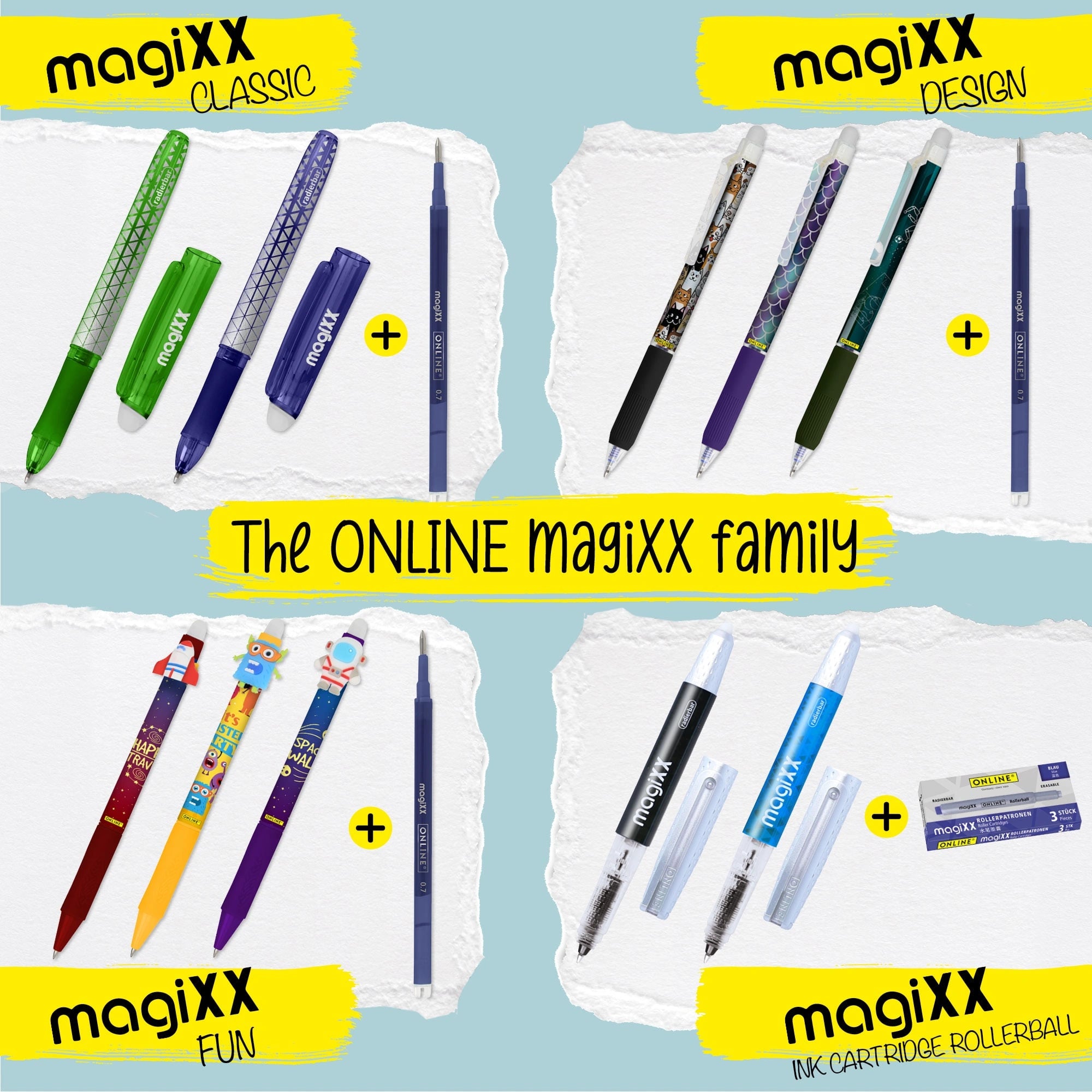 ONLINE MagiXX blue erasable roller cartridge 3 pieces pack