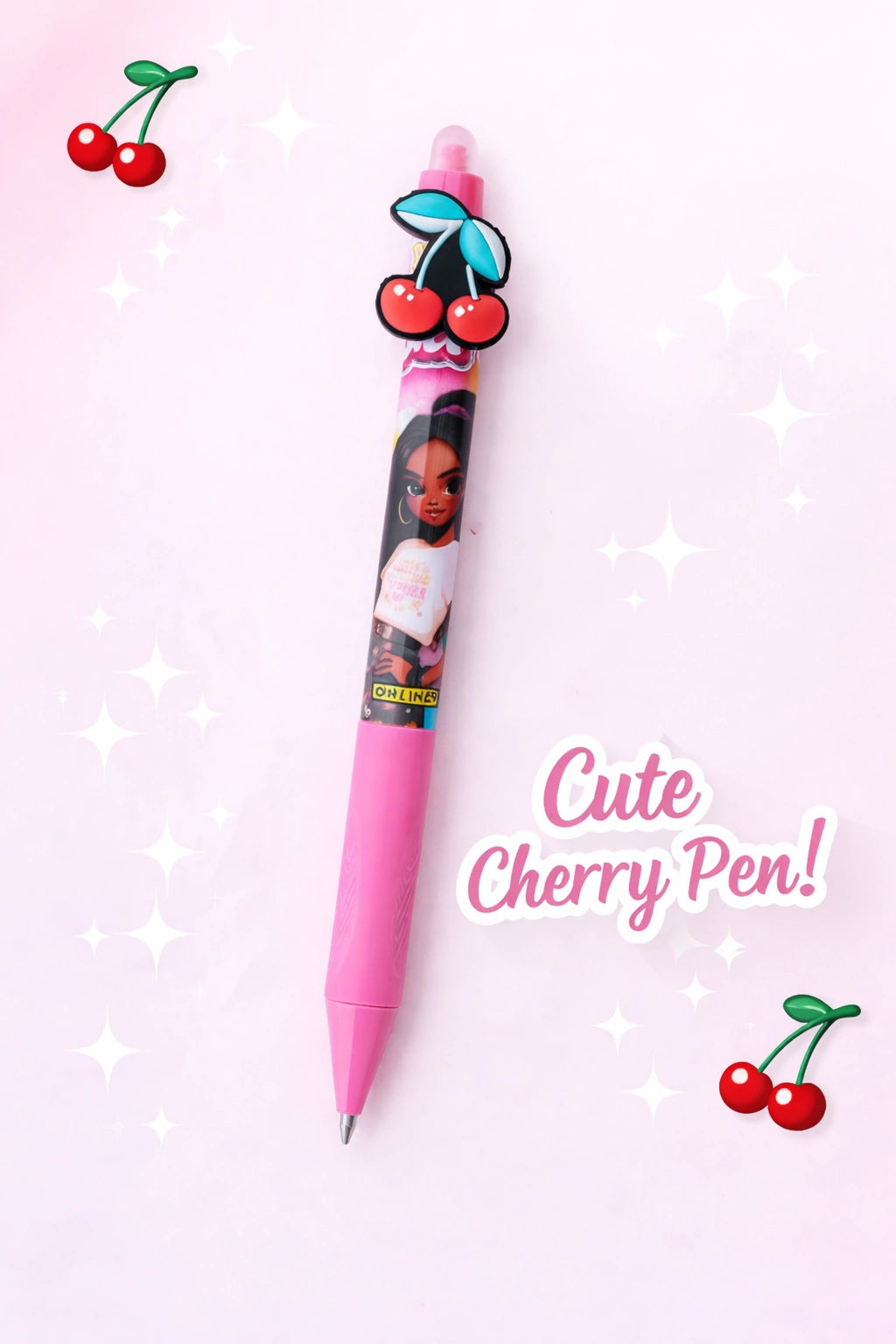 Little Miss Cherry – Fashion girl gel pen with cherry topper