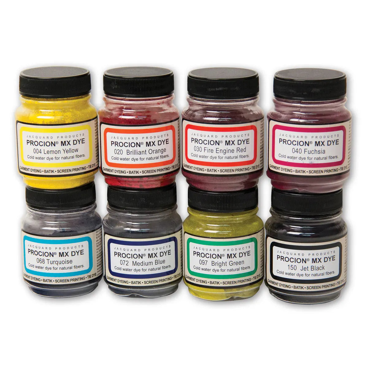 Jacquard Procion MX 8-Color Dye Set | Cold Water Fiber Reactive Dye Kit | 8 x 18.71g