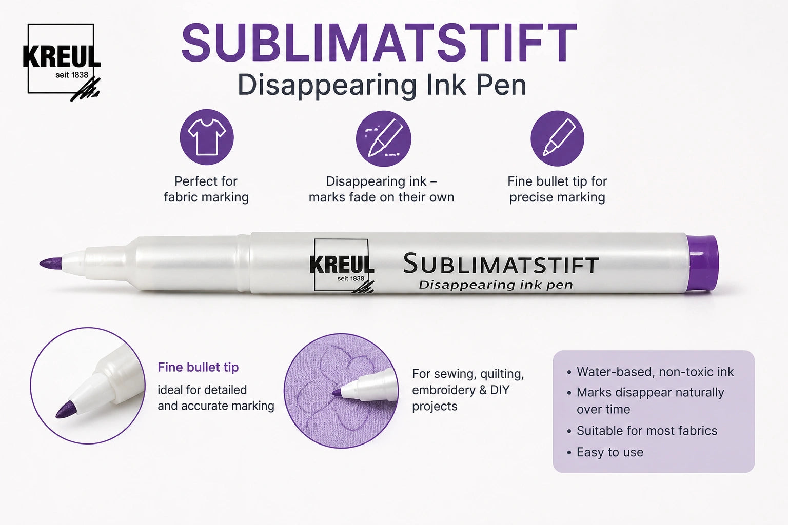 KREUL Sublimation Pen – Self-Erasing Fabric Marking Pen