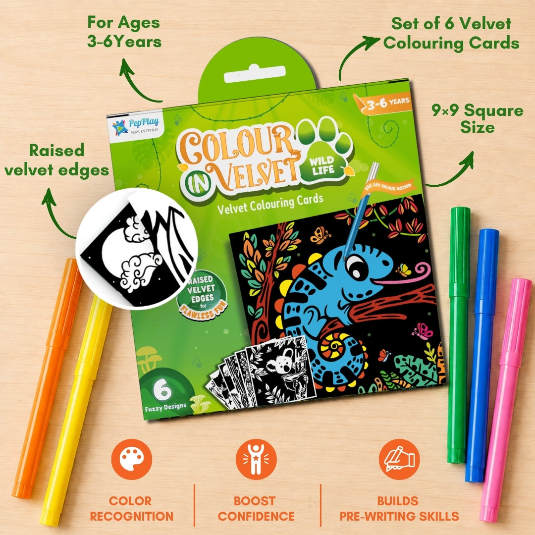 PepPlay Colour in Velvet - Wild Life | Mess-Free Colouring Fun | 3+ Years