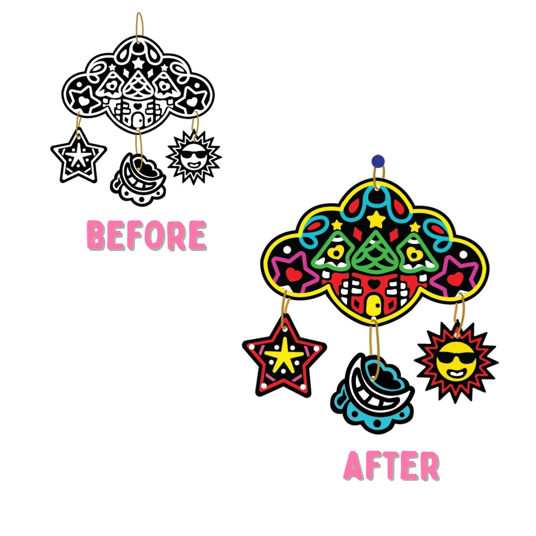 Before and after unicorn velvet craft – plain velvet artwork transformed into colourful decor – PepPlay India