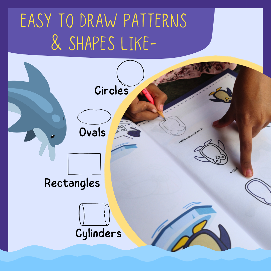 Easy drawing patterns and shapes page – basic circles, ovals, rectangles and cylinders for young artists – PepPlay India