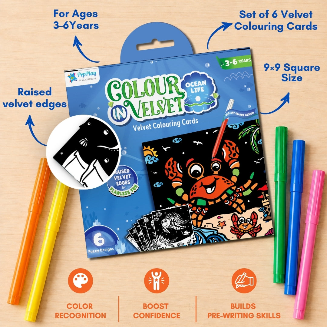 PepPlay Colour in Velvet - Ocean Life | Mess-Free Colouring Fun | 3+ Years