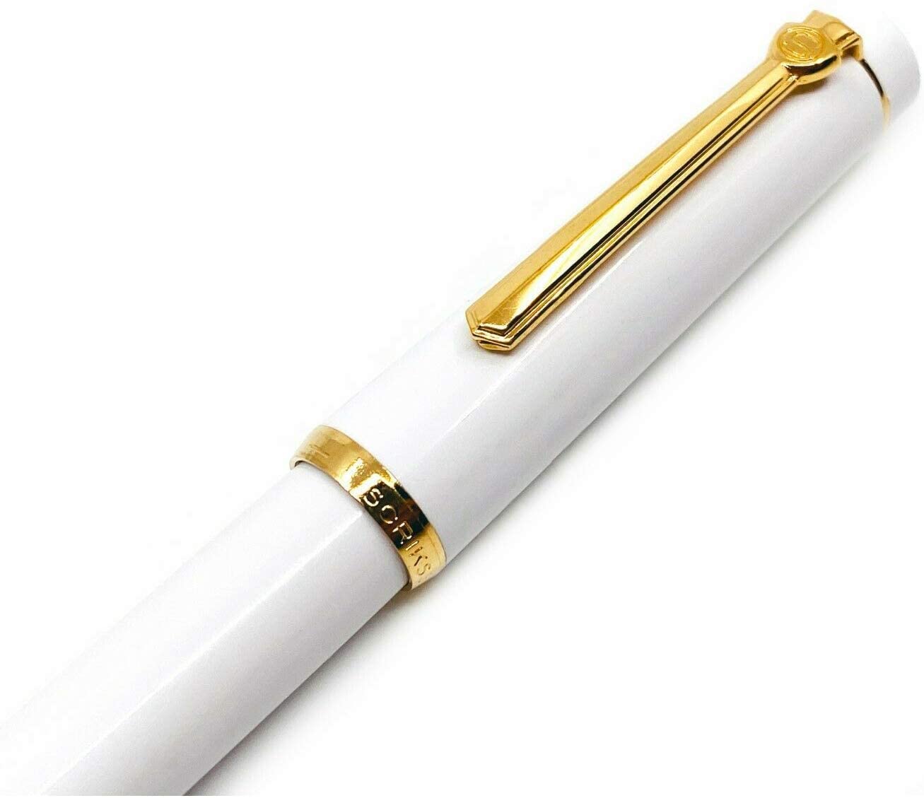 Scrikss | 419 Legendary | Fountain Ink Pen | Medium Nib | Gold Plated | Glossy White Barrel Scrikss