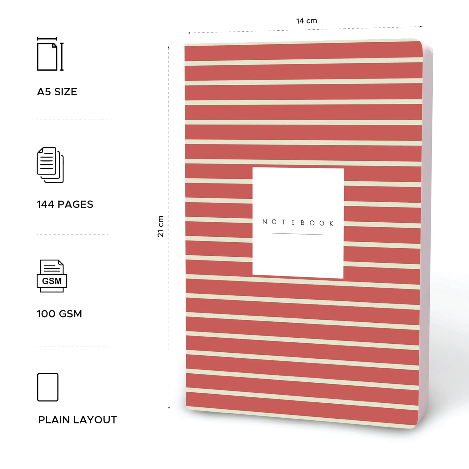 Factor Notes A5 Notebook - 100 GSM Unruled 144 Pages (Red Streak) Factor Notes