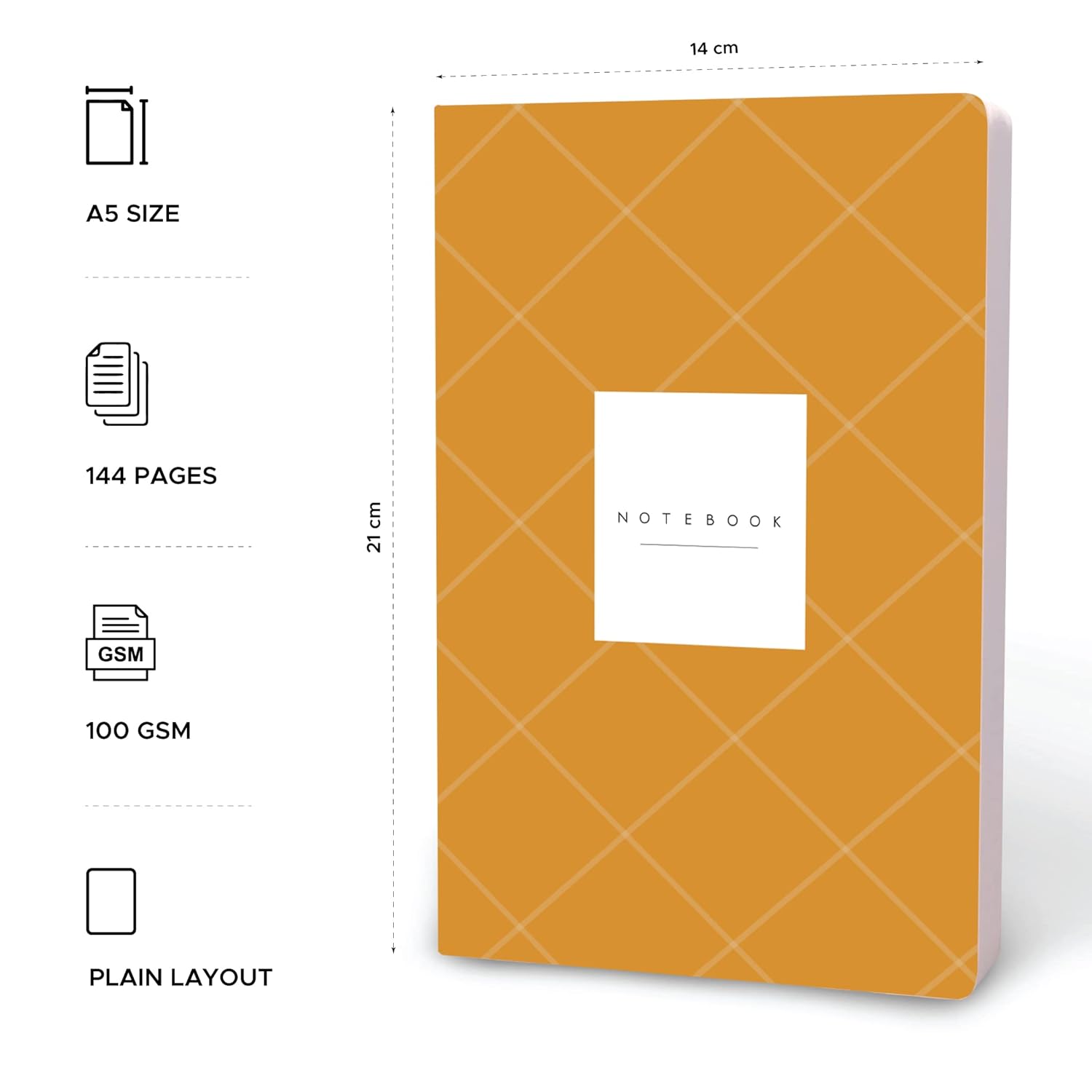 Factor Notes A5 Notebook - 100 GSM Plain 144 Pages (Yellow Grid) Factor Notes