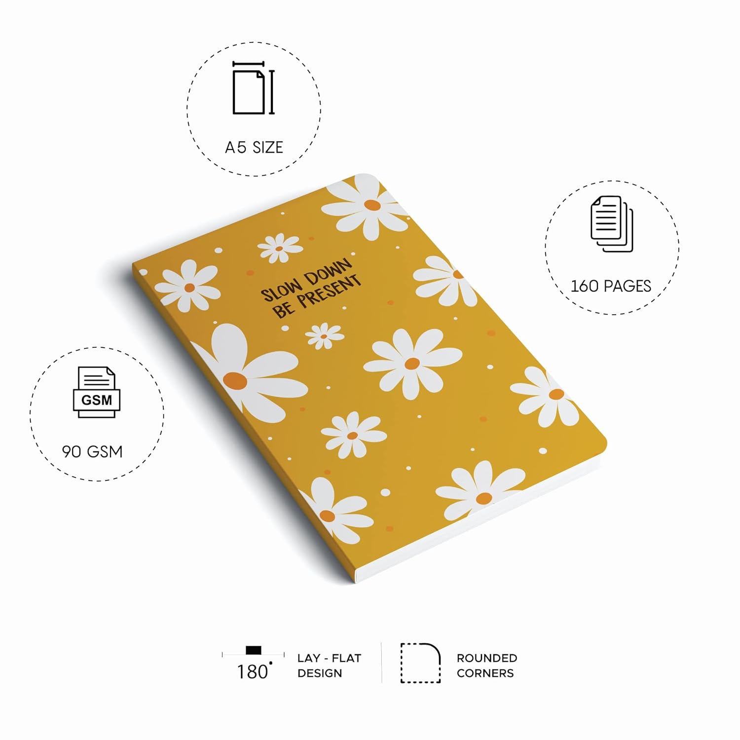 Factor Notes A5 Notebook Slow Down Be Present - Ruled, 90 GSM, 160 Pages Factor Notes