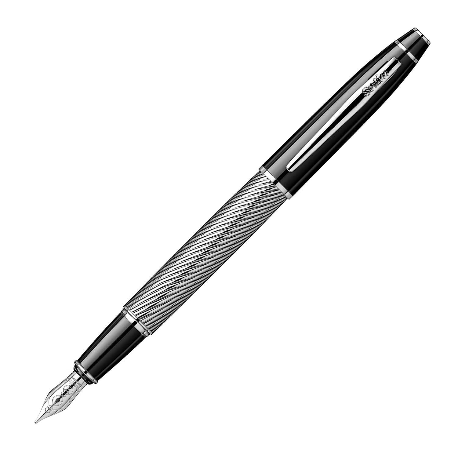 Scrikss | Noble 35C | Fountain Ink Pen | Spiral Black Chrome | Medium Nib Scrikss