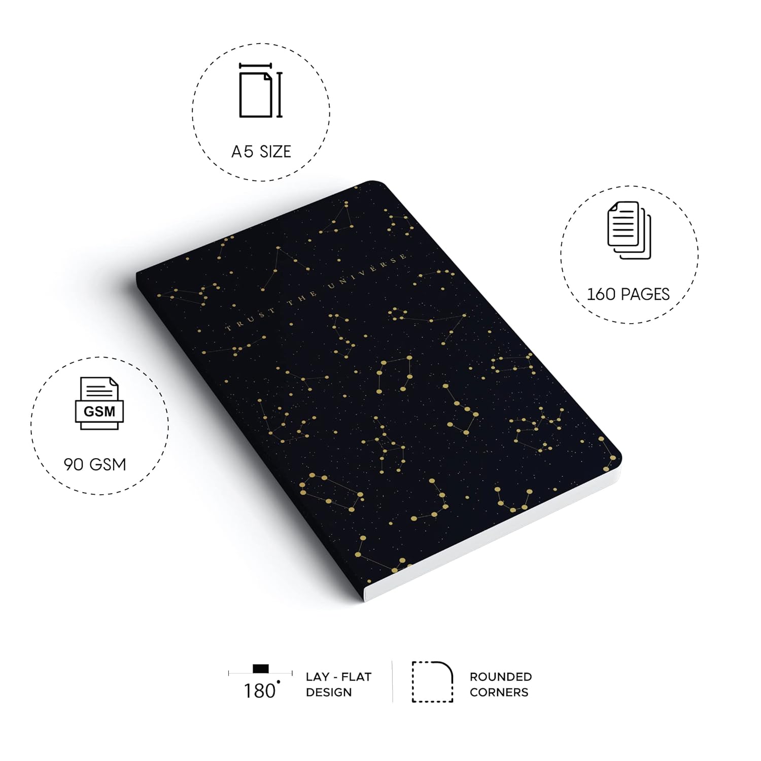 Factor Notes A5 Notebook - Trust the Universe 90 GSM Ruled 160 Pages Factor Notes