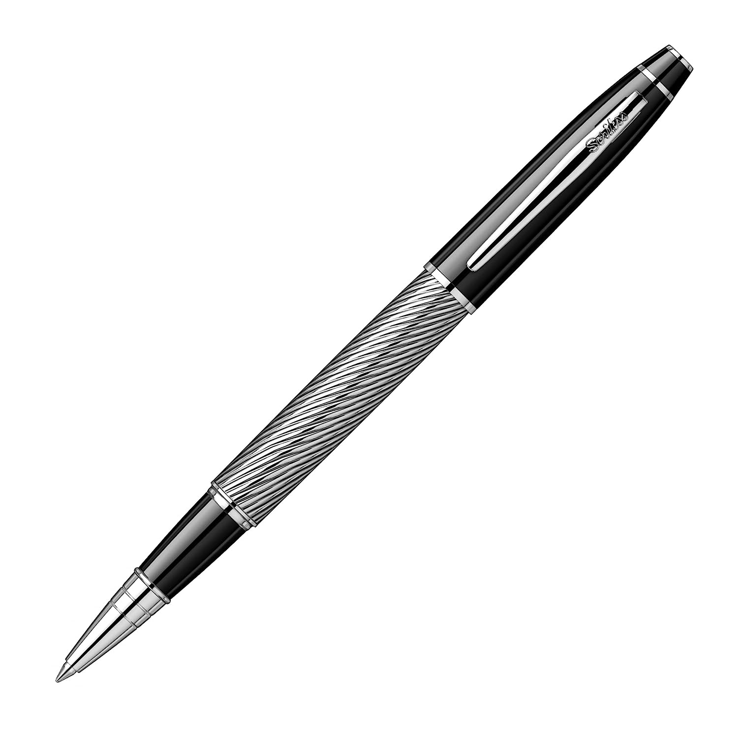 Scrikss | Noble 35C | Roller Ball Point Pen | Spiral Black Chrome Scrikss