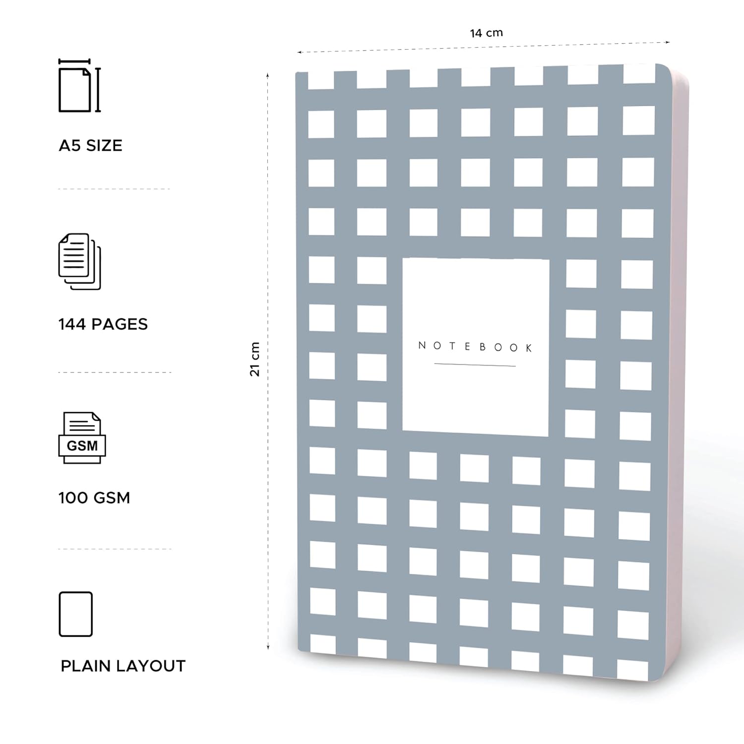 Factor Notes A5 Notebook - 100 GSM Unruled 144 Pages (Ash Grid) Factor Notes