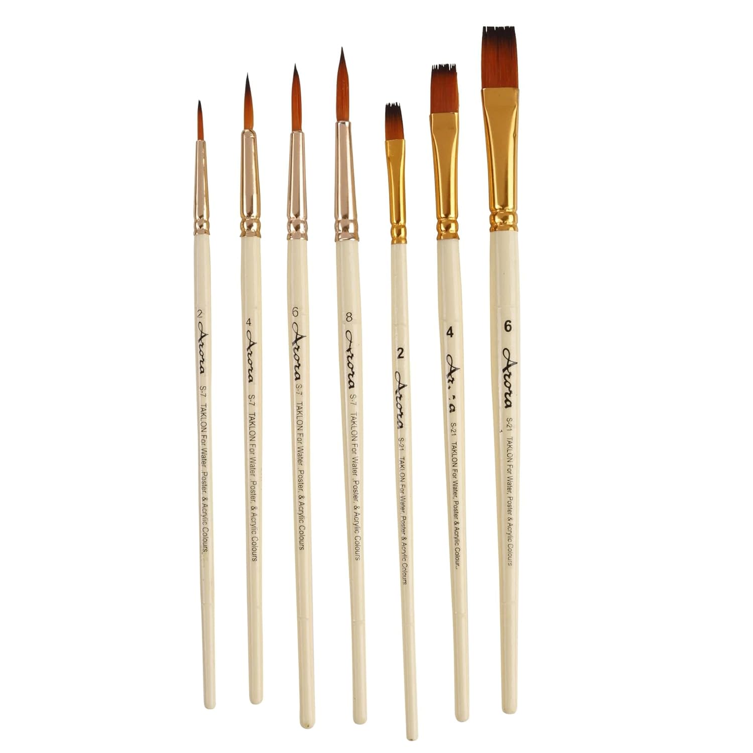 Arora Round & Flat Mix Painting Brush Set Of 7 Pcs