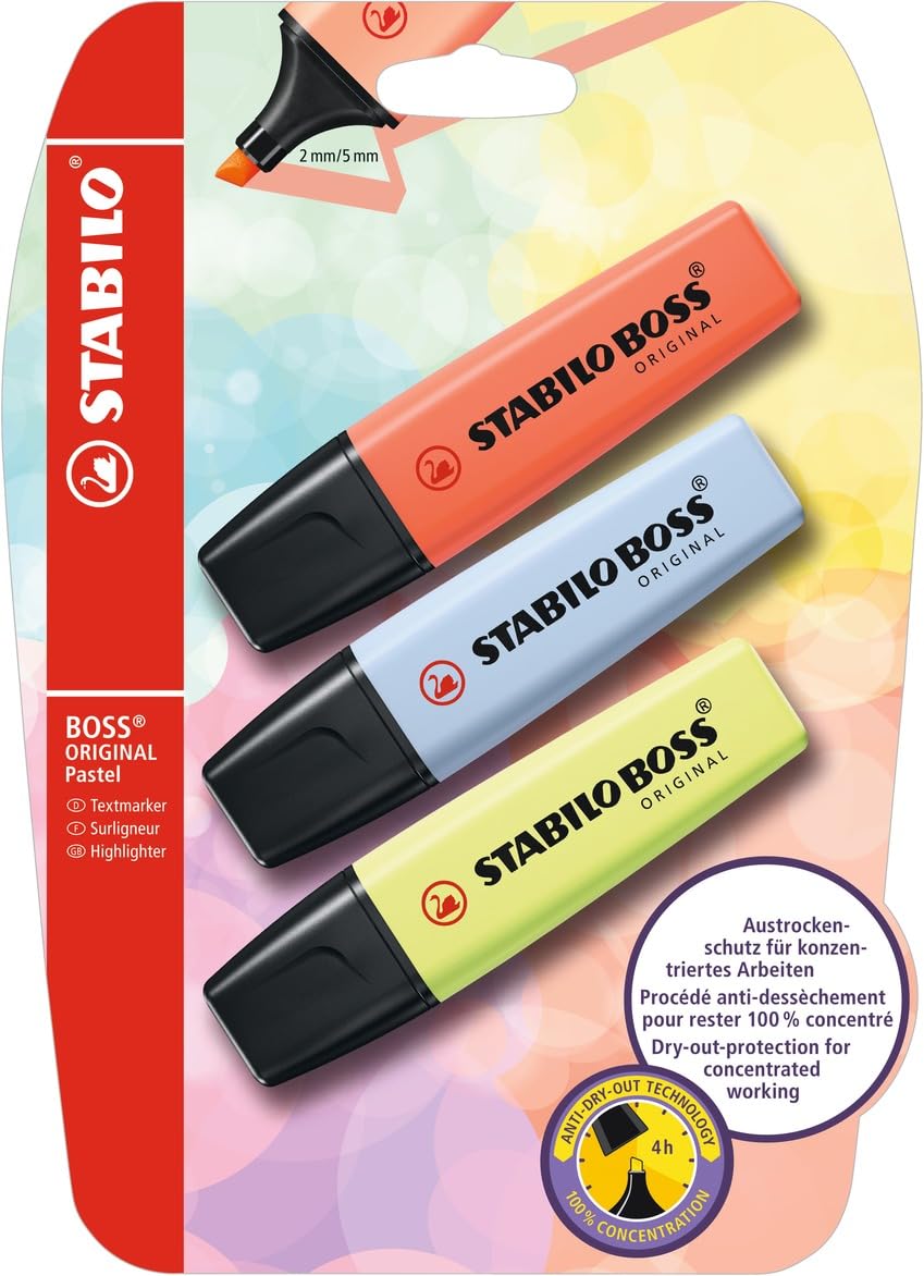 Stabilo Boss Highlighter Pastel-Pack Of 3 Blst(Mell/C Blu/Lime) Stabilo