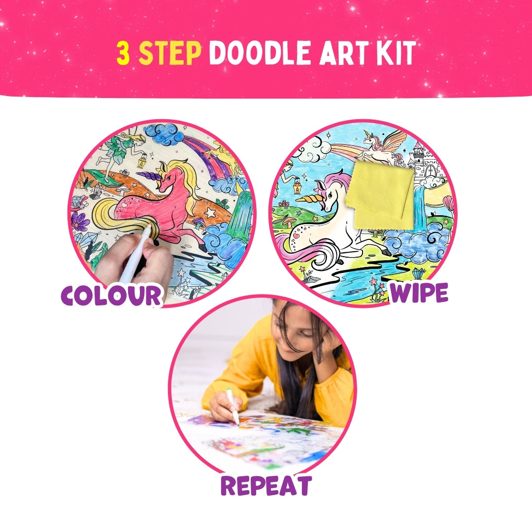 Magical Land – colour wipe repeat 3-step doodle art kit process – reusable colour and wipe activity – PepPlay India