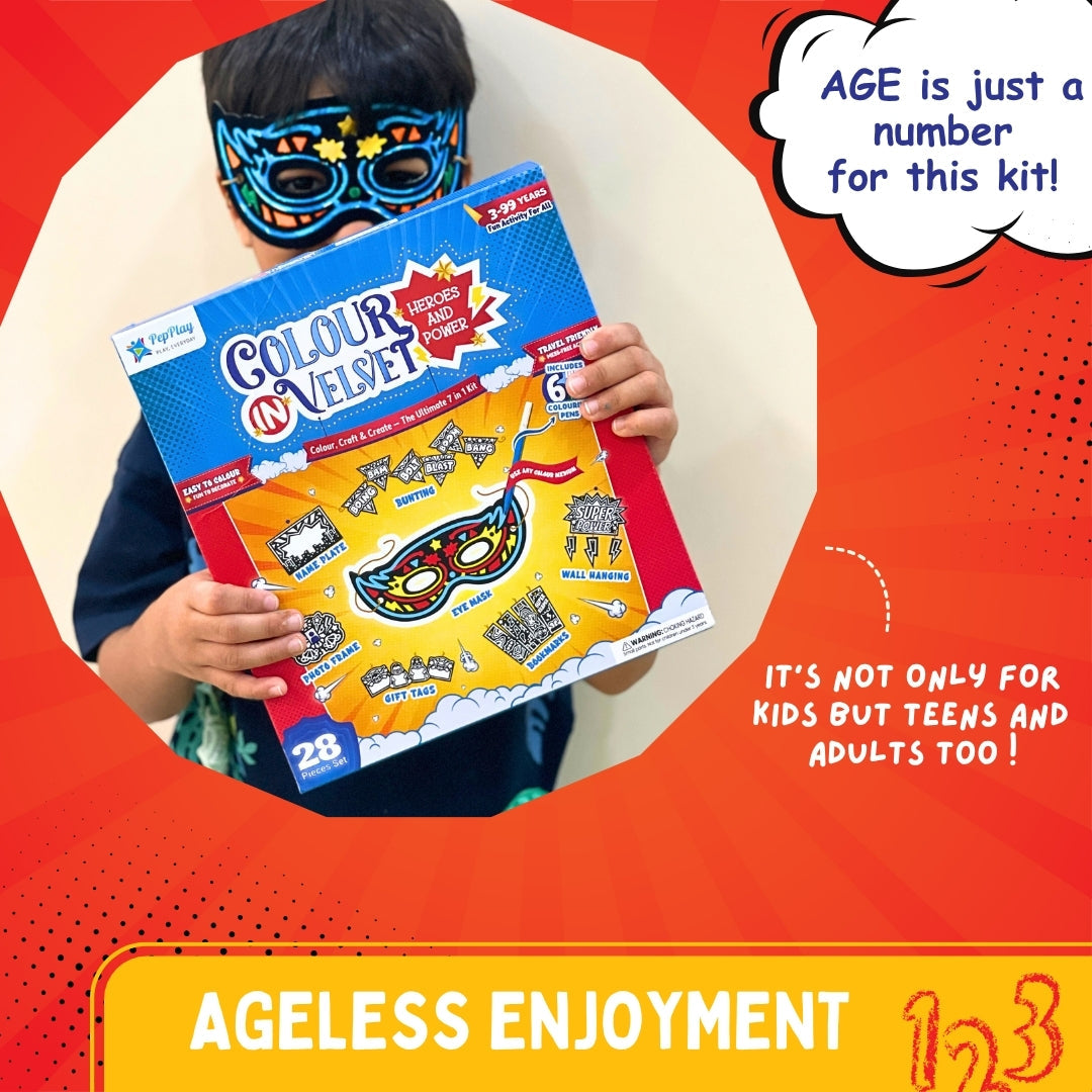 Child holding Colour in Velvet kit – ageless colouring fun for kids, teens and adults – PepPlay India