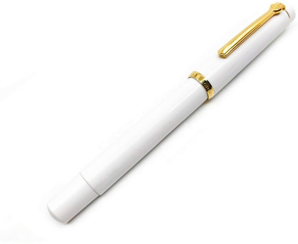 Scrikss | 419 Legendary | Fountain Ink Pen | Medium Nib | Gold Plated | Glossy White Barrel Scrikss