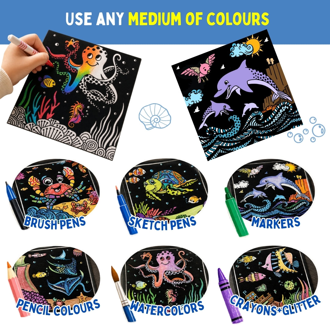 PepPlay Colour in Velvet - Ocean Life | Mess-Free Colouring Fun | 3+ Years
