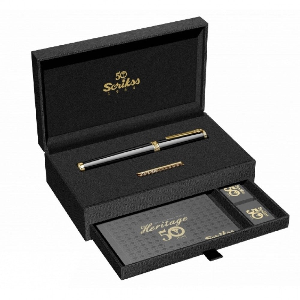 Scrikss | Heritage | Glossy Black | Roller Ball Pen | 23k Gold Plated | 1.0mm Point refill Scrikss