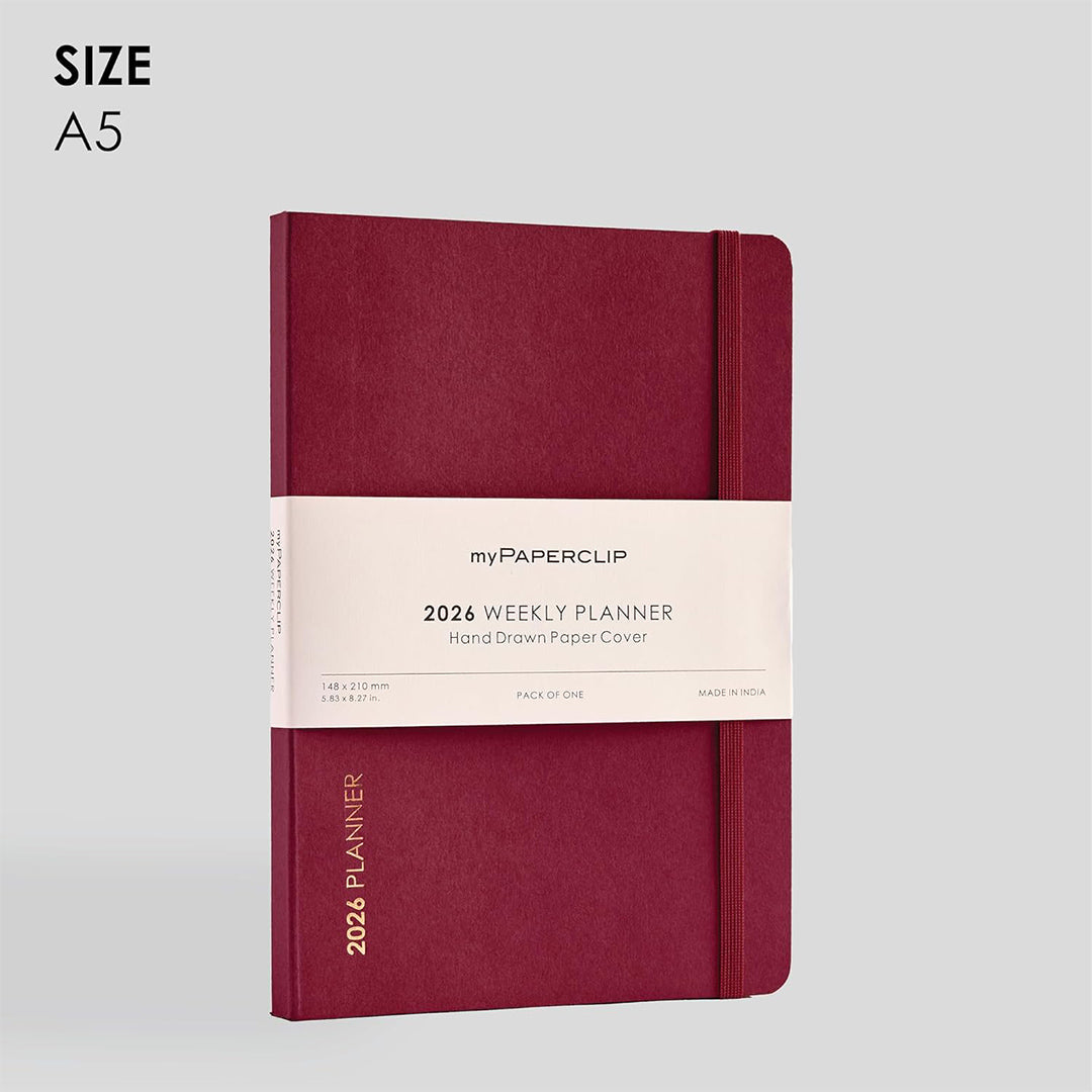 myPAPERCLIP 2026 Weekly Planner | A5 Size | Soft Cover | 192 Pages, 80 GSM | Claret myPAPERCLIP