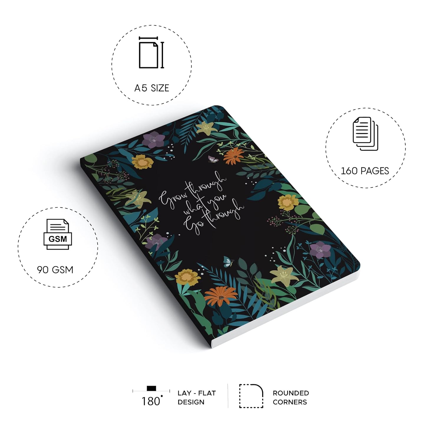 Factor Notes 90 GSM A5 Notebook Ruled 160 Pages - Night Garden Factor Notes