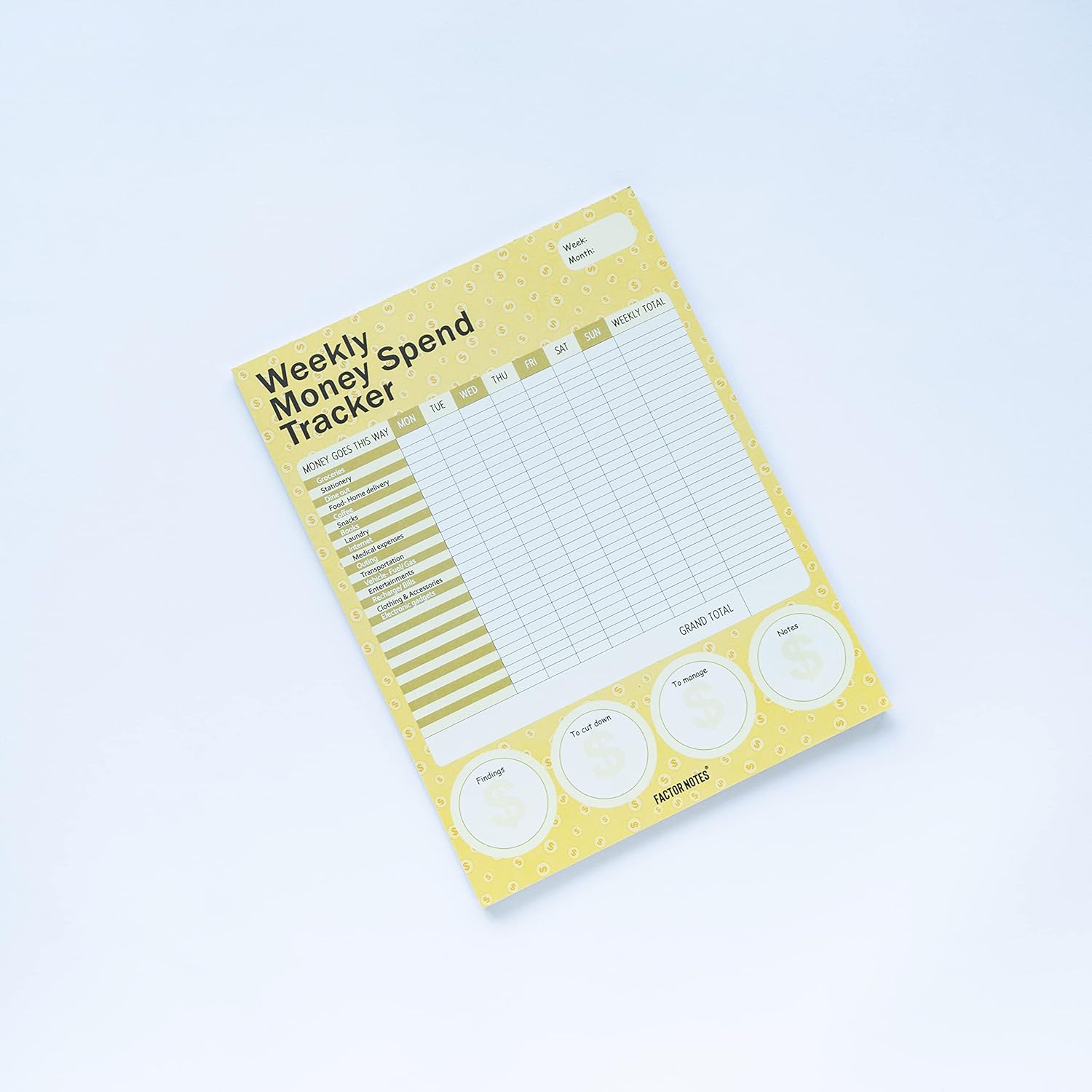 Factor Notes A4 Tear-Off Notepad 100 GSM - Track Weekly Money Spend Factor Notes