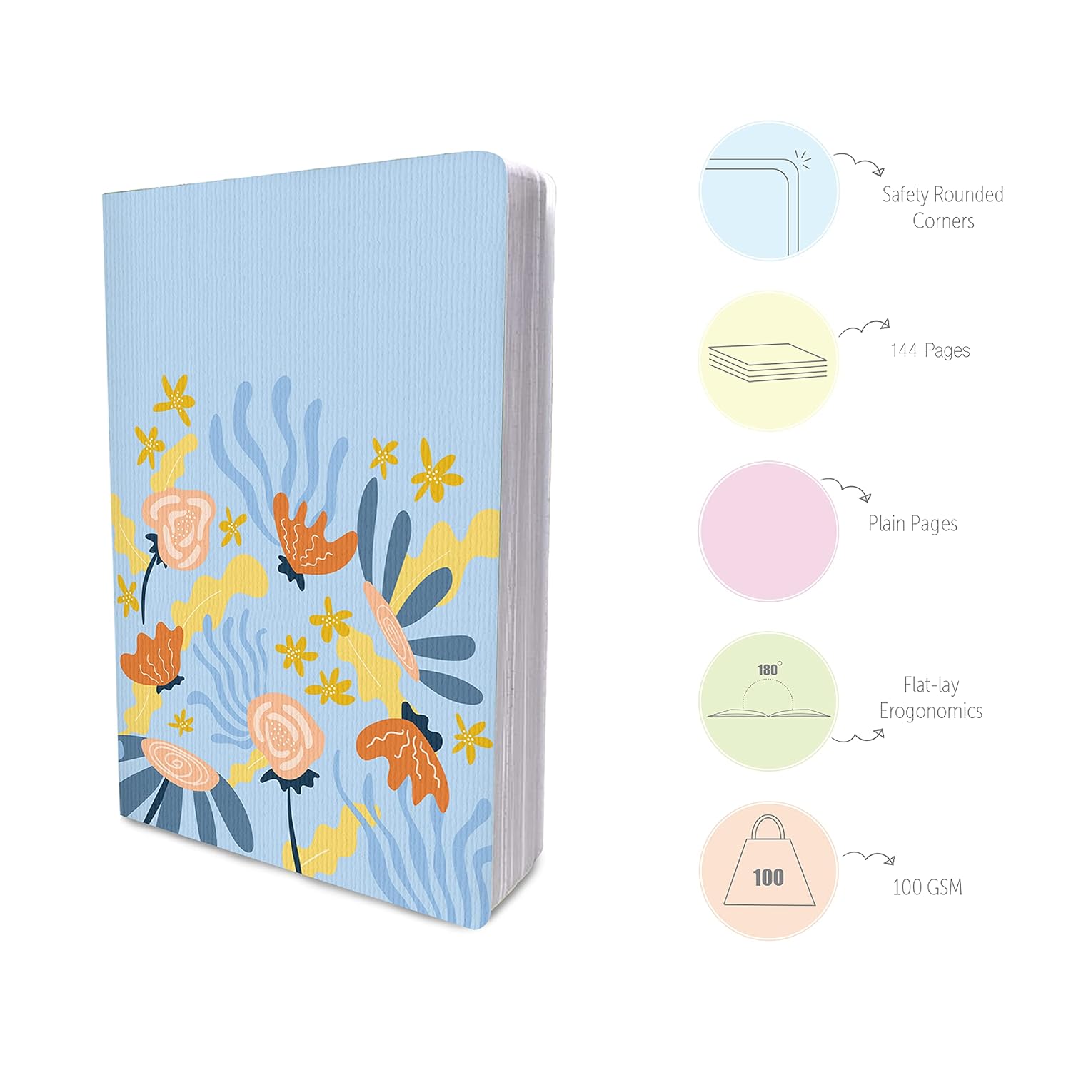Factor Notes A5 Notebook The Blue Blossom - 90 GSM Plain, 160 Pages Factor Notes