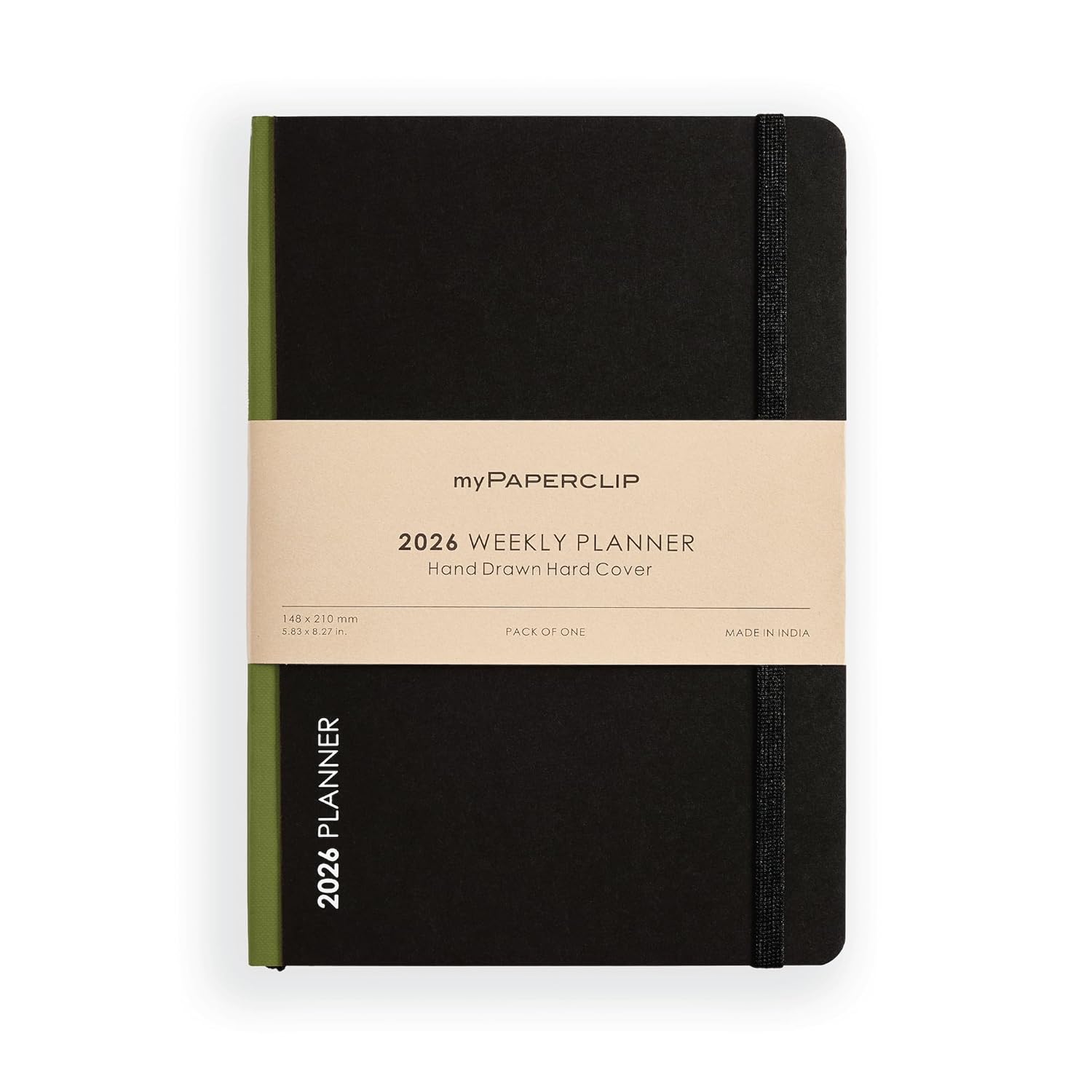 myPAPERCLIP 2026 Weekly Planner | A5 Size | Hard Cover | 192 Pages, 80 GSM | Olive Green myPAPERCLIP