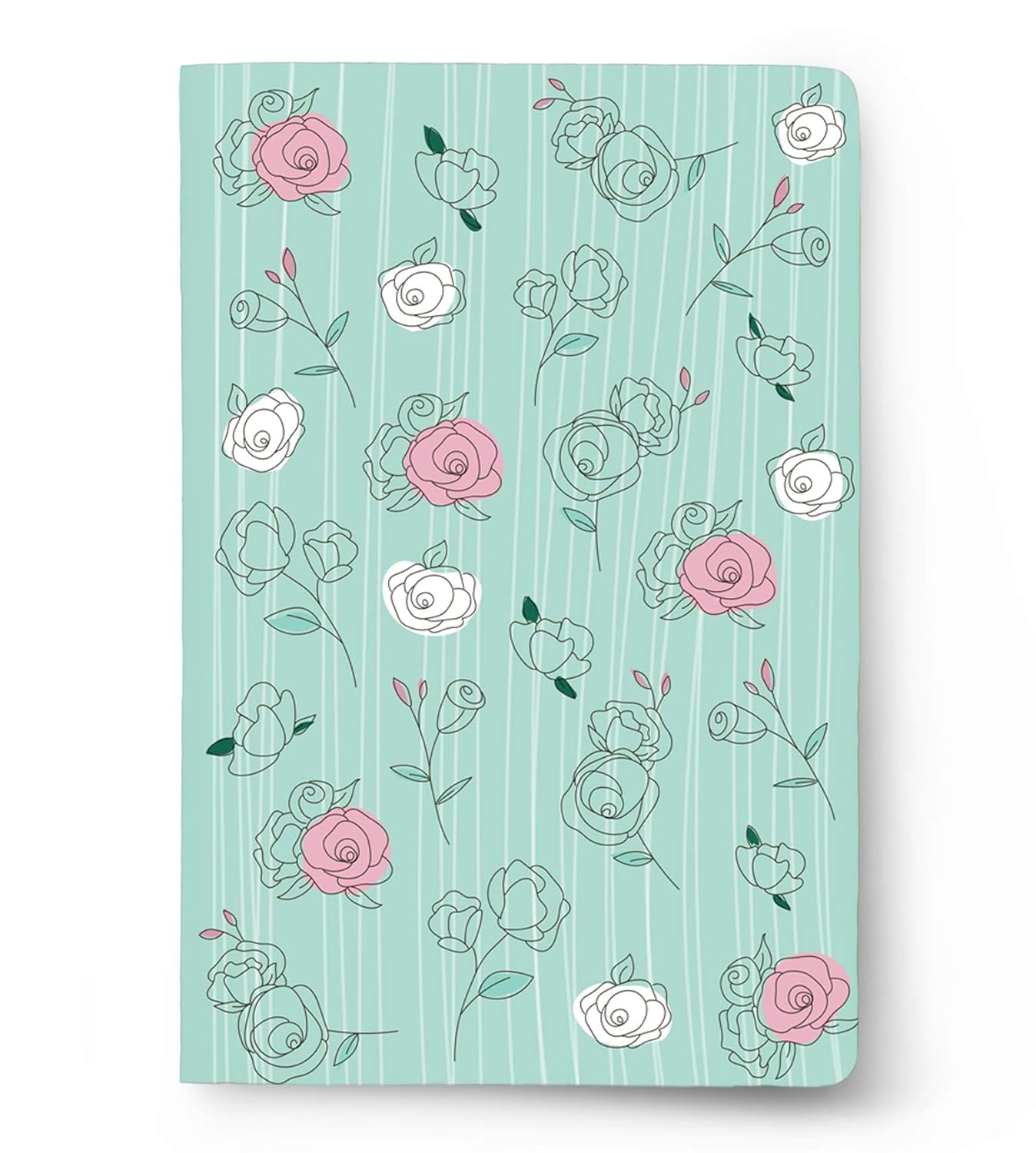 Factor Notes A5 Notebook - 100 GSM Plain 144 Pages (Pastel Mint Roses) Factor Notes