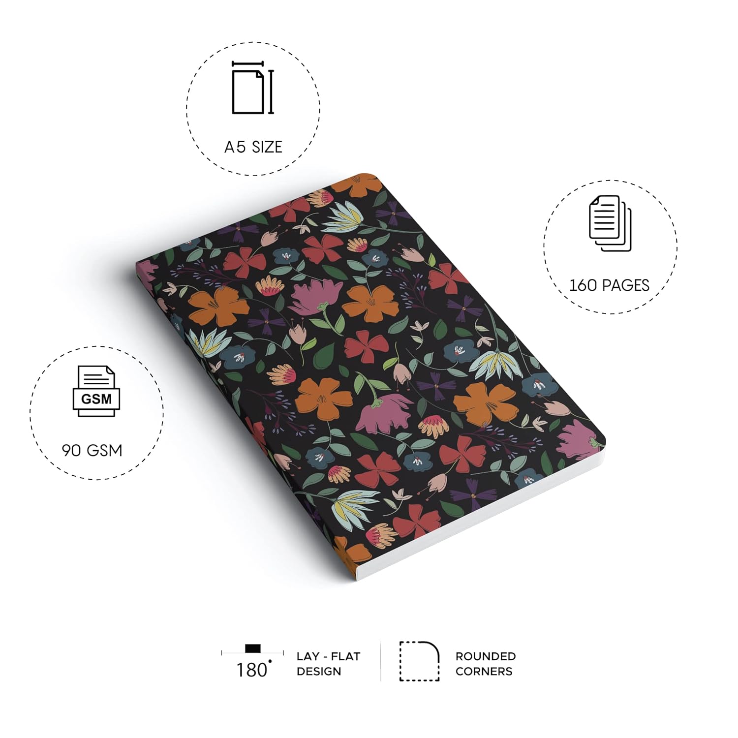 Factor Notes A5 Notebook - Floressence 90 GSM Ruled 160 Pages Factor Notes