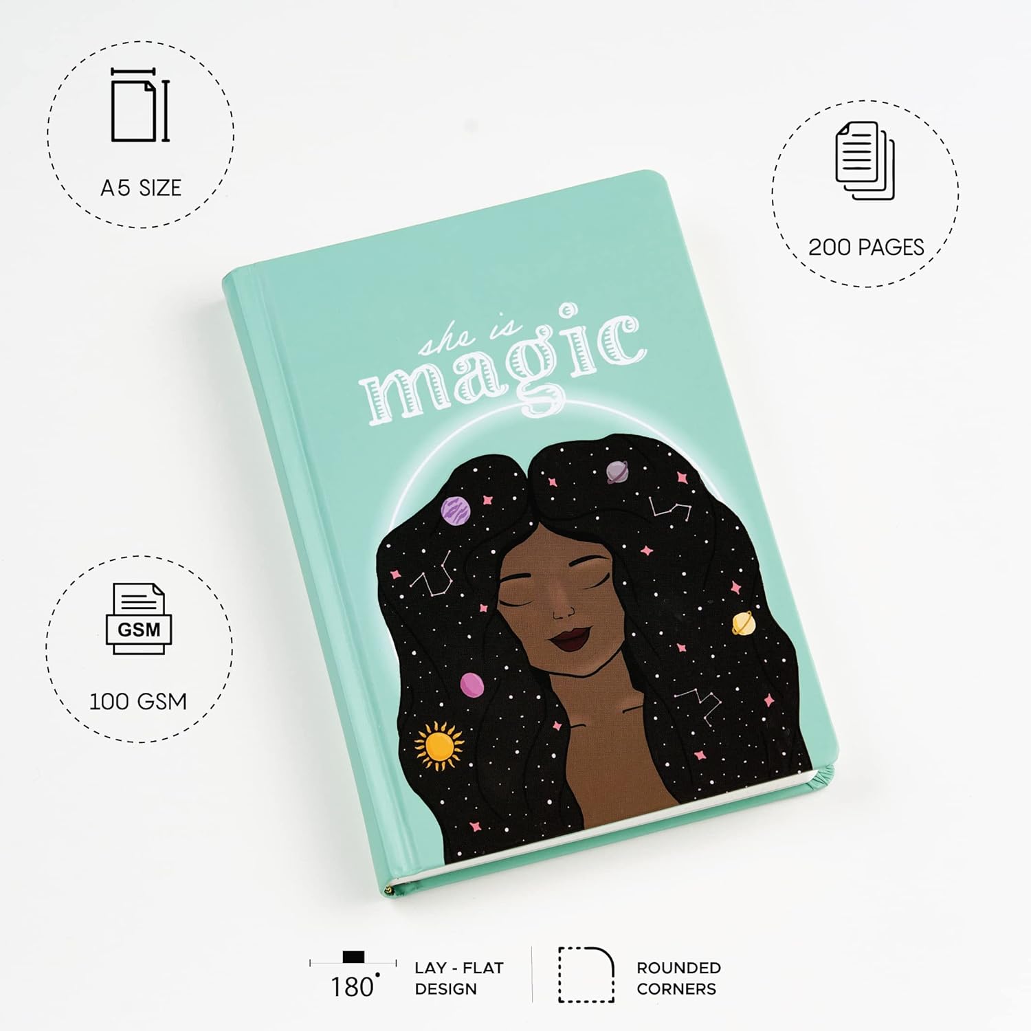 Factor Notes Hardbound A5 Notebook She Is Magic - 100 GSM Ruled, 200 Pages Factor Notes