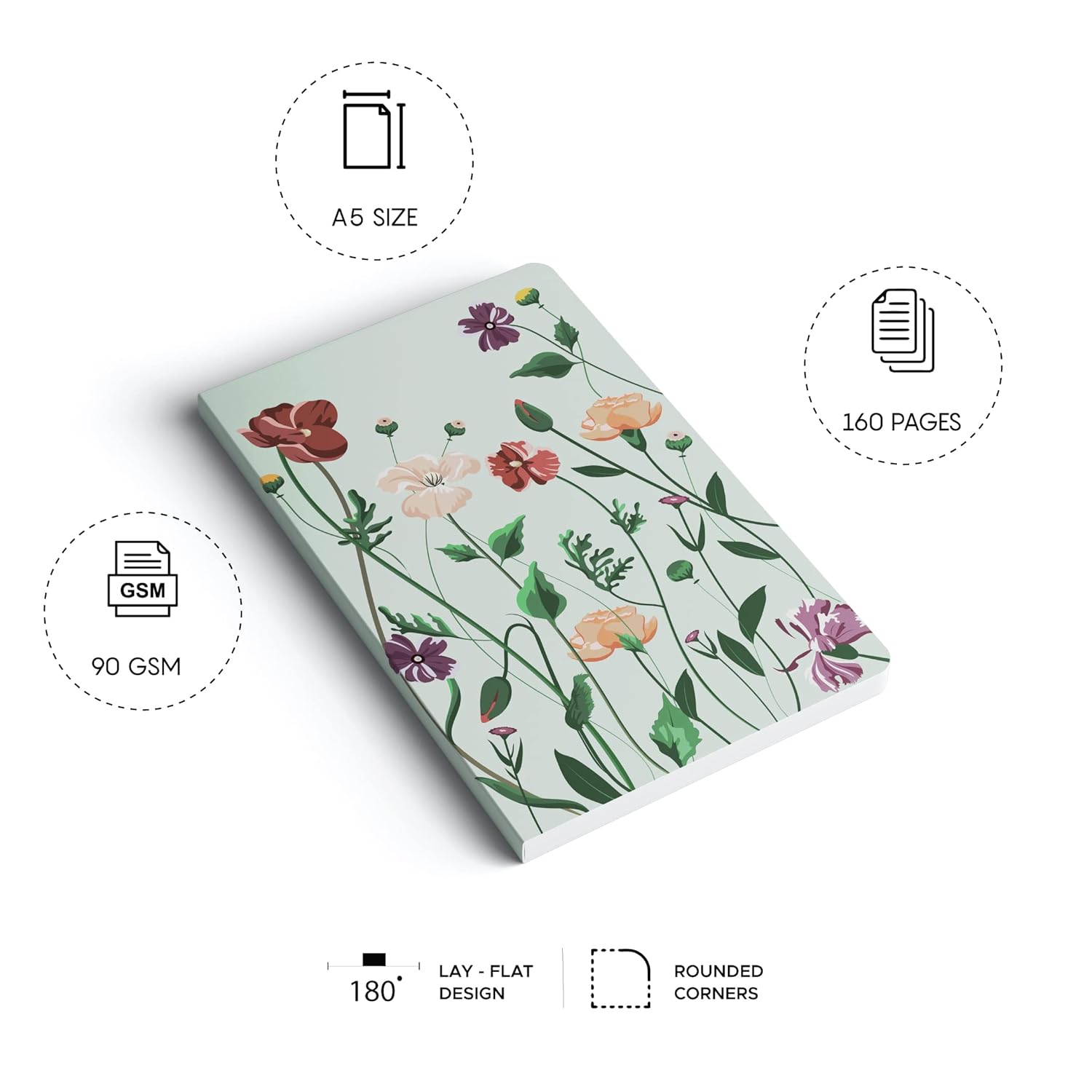 Factor Notes A5 Notebook Botanical - 90 GSM Ruled, 160 Pages Factor Notes