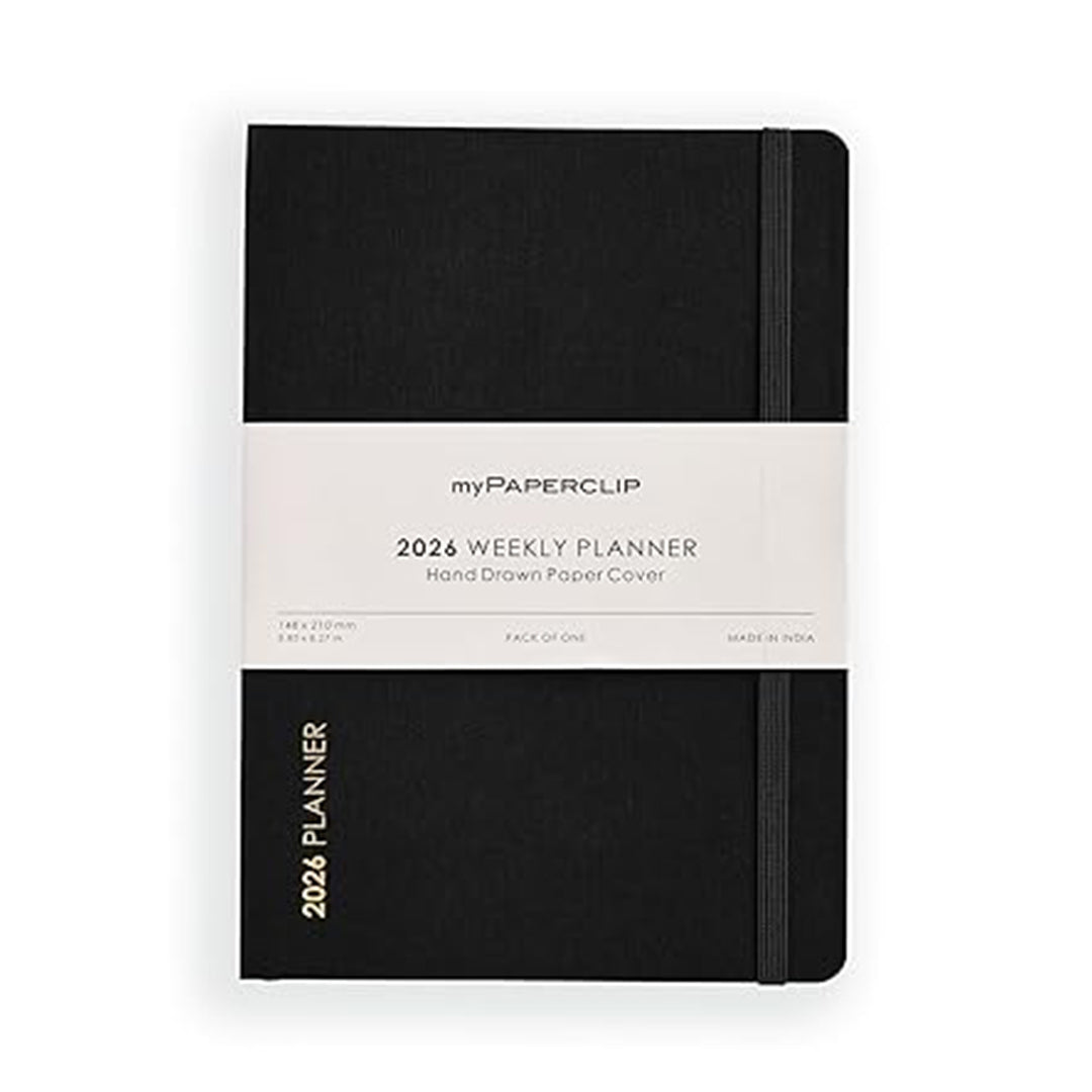 myPAPERCLIP 2026 Weekly Planner | A5 Size | Soft Cover | 192 Pages, 80 GSM | Black myPAPERCLIP