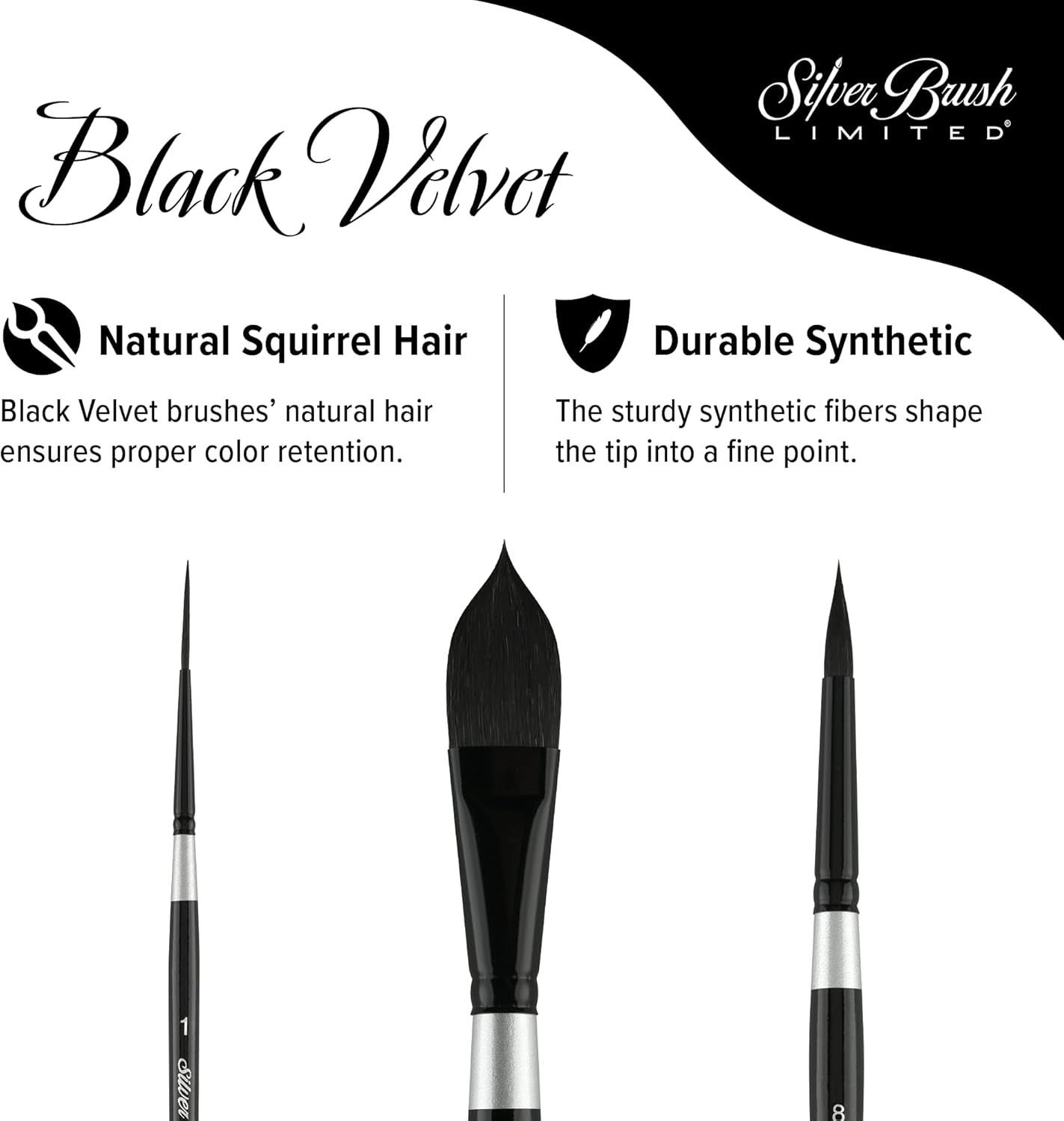 Silver Brush Limited Black Velvet Watercolor Brush Set - Set of 3