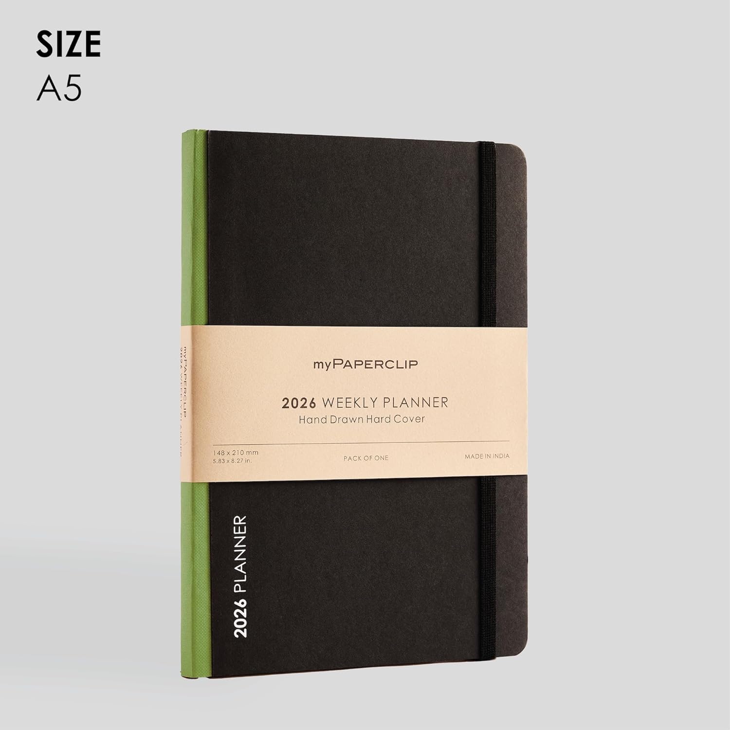 myPAPERCLIP 2026 Weekly Planner | A5 Size | Hard Cover | 192 Pages, 80 GSM | Olive Green myPAPERCLIP