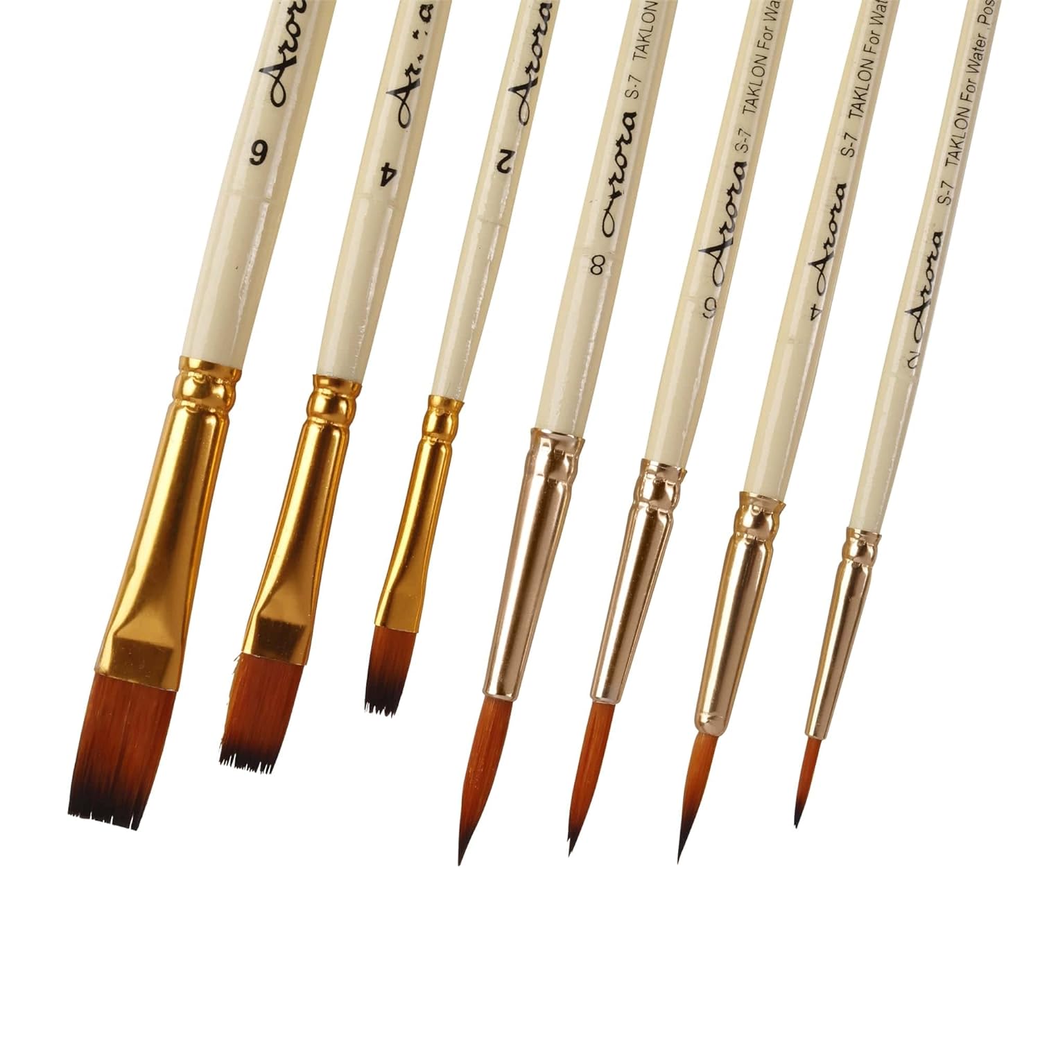 Arora Round & Flat Mix Painting Brush Set Of 7 Pcs