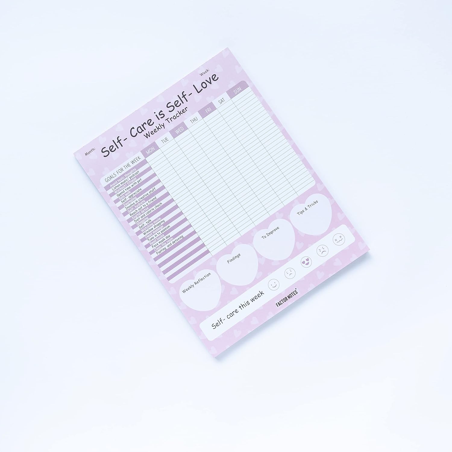 Factor Notes A4 Tear-Off Notepad 100 GSM - Self Care Weekly Tracker Factor Notes