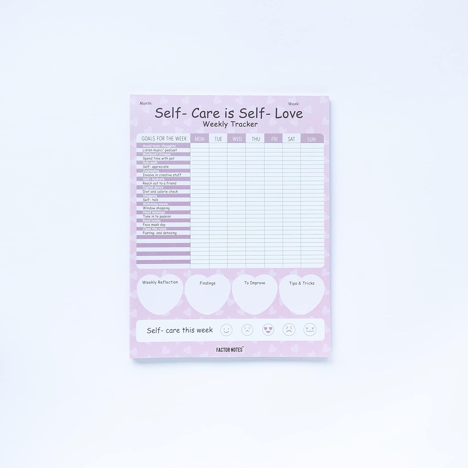 Factor Notes A4 Tear-Off Notepad 100 GSM - Self Care Weekly Tracker Factor Notes