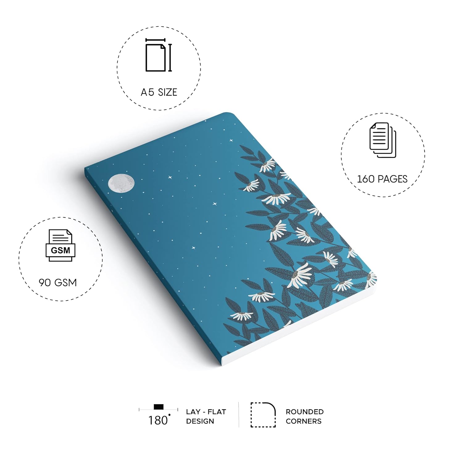 Factor Notes A5 Notebook - Full Moon 90 GSM Ruled 160 Pages Factor Notes