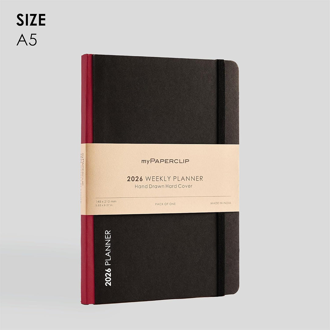 myPAPERCLIP 2026 Weekly Planner | A5 Size | Hard Cover | 192 Pages, 80 GSM | Claret myPAPERCLIP