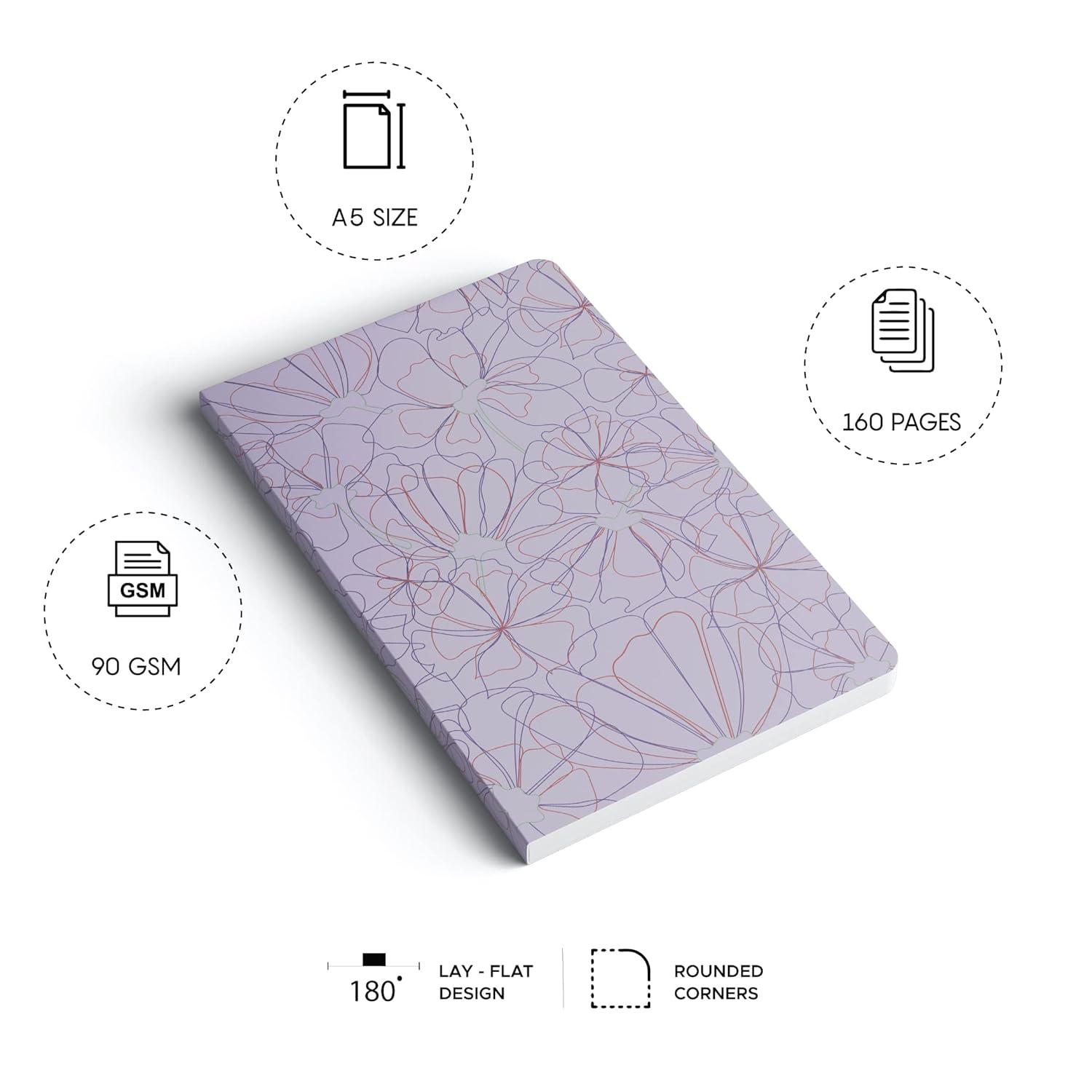 Factor Notes A5 Notebook Nurture Lilac - Ruled, 90 GSM, 160 Pages Factor Notes