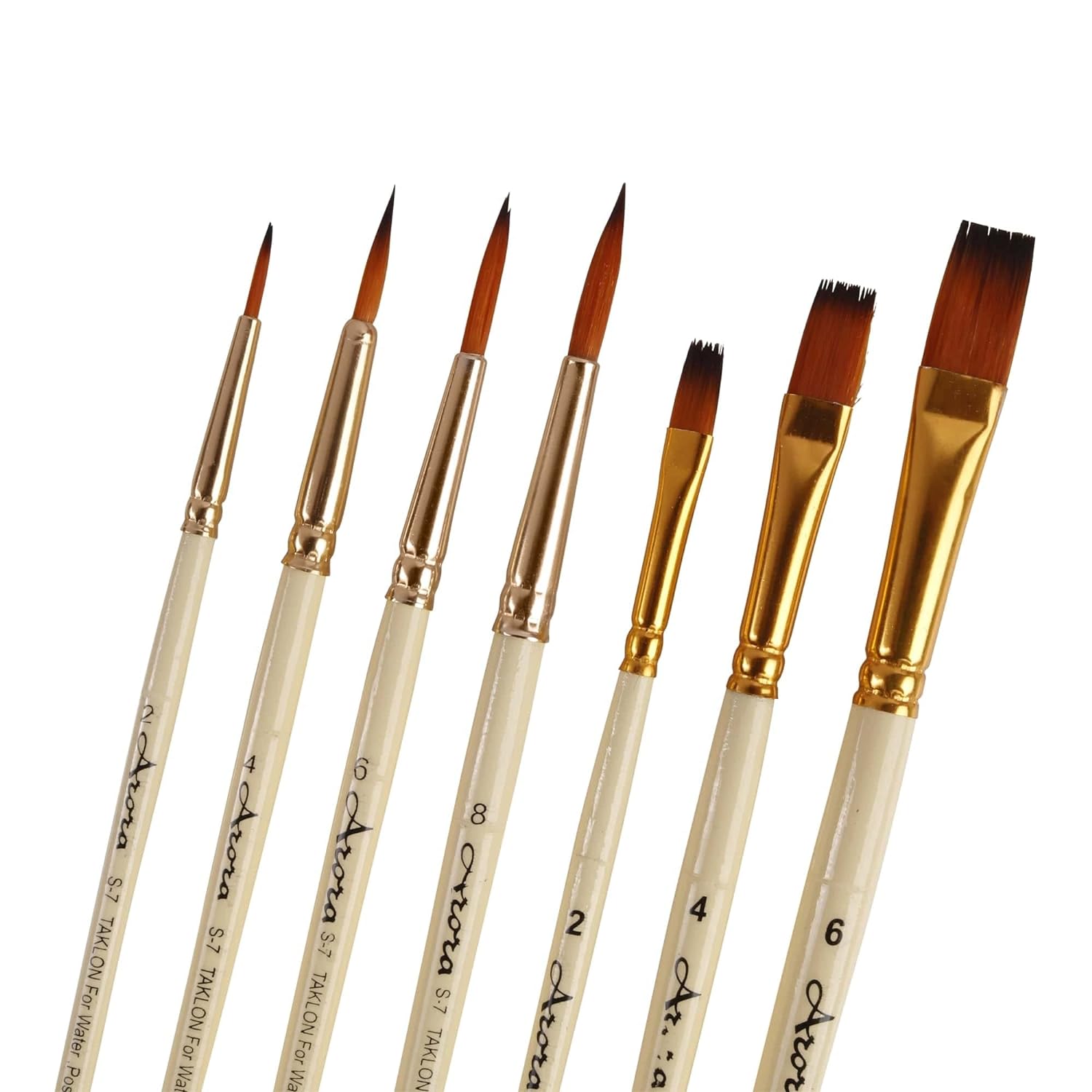 Arora Round & Flat Mix Painting Brush Set Of 7 Pcs