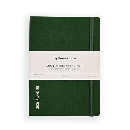 myPAPERCLIP 2026 Weekly Planner | A5 Size | Soft Cover | 192 Pages, 80 GSM | Green myPAPERCLIP