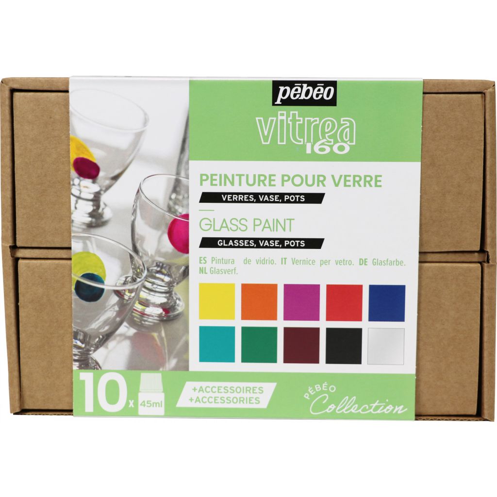 Pebeo Vitrea 160 Glossy Glass Paint Set 1 - 10 x 45ml Collection Case