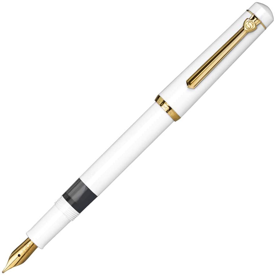 Scrikss | 419 Legendary | Fountain Ink Pen | Medium Nib | Gold Plated | Glossy White Barrel Scrikss