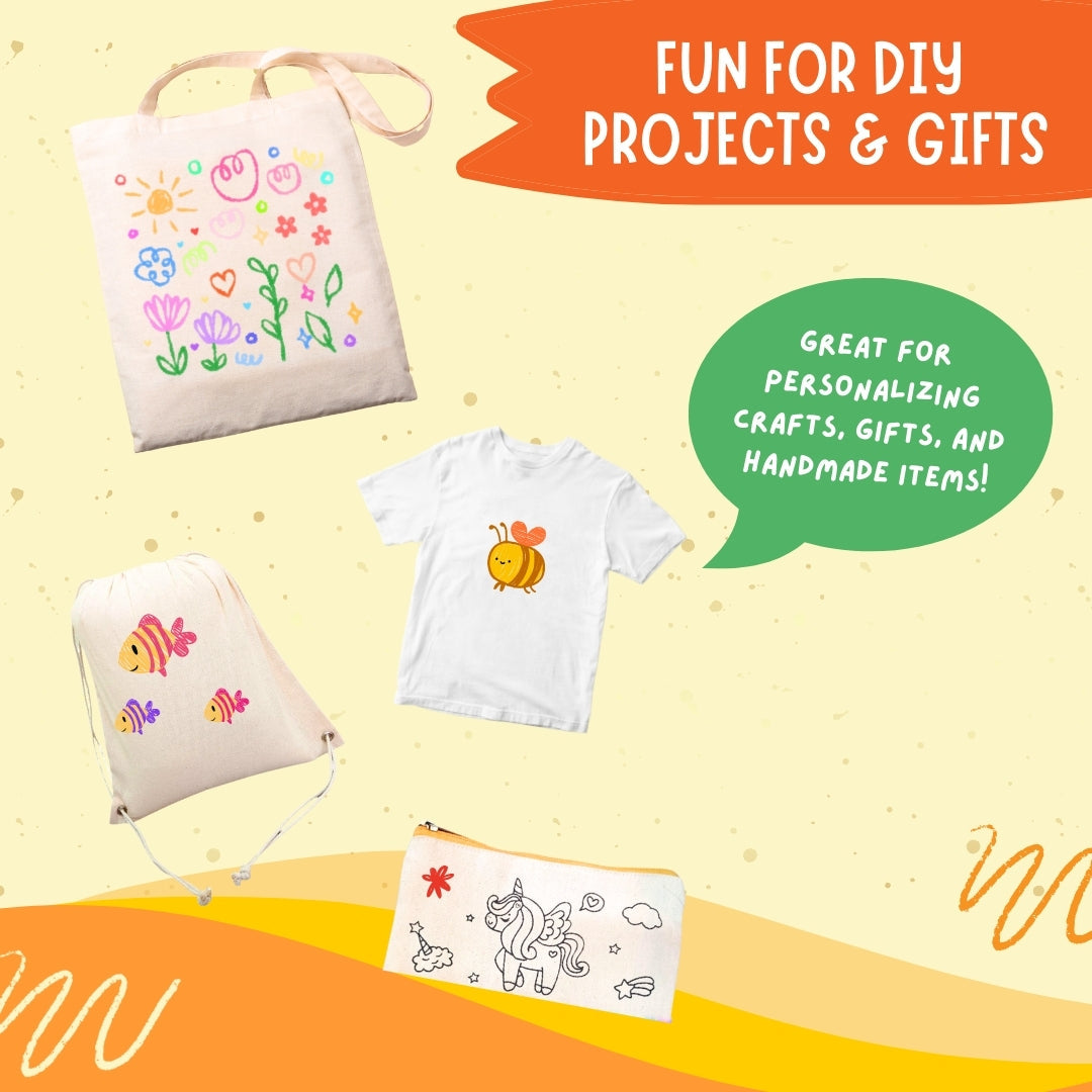 DIY projects made with washable fabric markers – ideal for customising bags, pouches, T-shirts and fabric crafts – PepPlay India