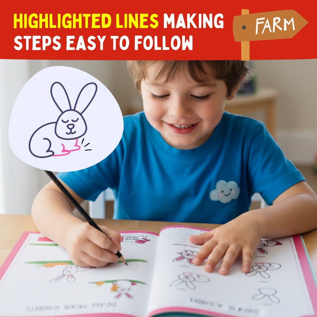 PepPlay Step By Step Drawing Book - Cute Farm Animal | Easy Drawing Practice for Kids | 5+ Years