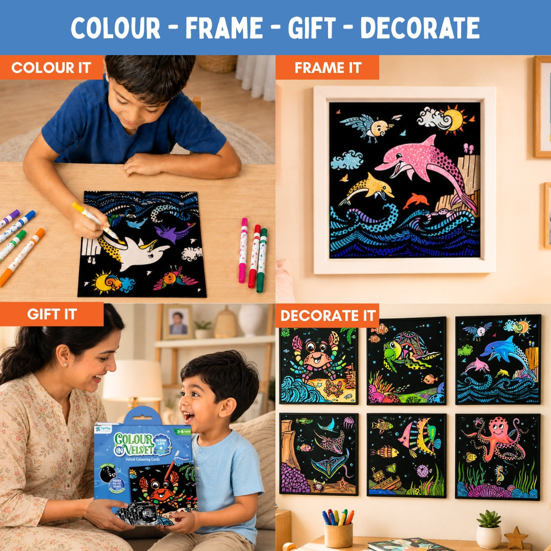 PepPlay Colour in Velvet - Ocean Life | Mess-Free Colouring Fun | 3+ Years