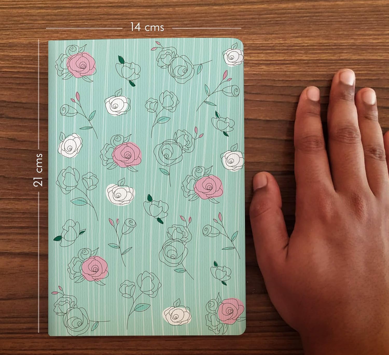 Factor Notes A5 Notebook - 100 GSM Plain 144 Pages (Pastel Mint Roses) Factor Notes