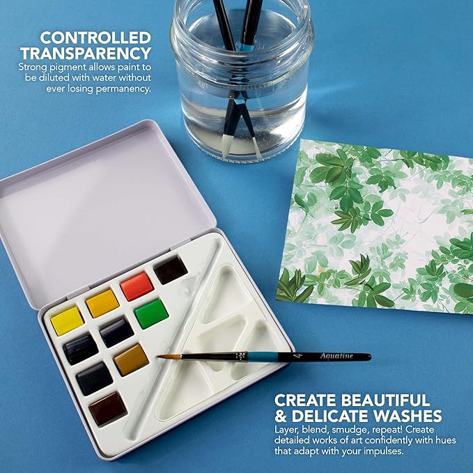 Daler Rowney Aquafine Mini Watercolour Travel Tin - 10 Half Pan